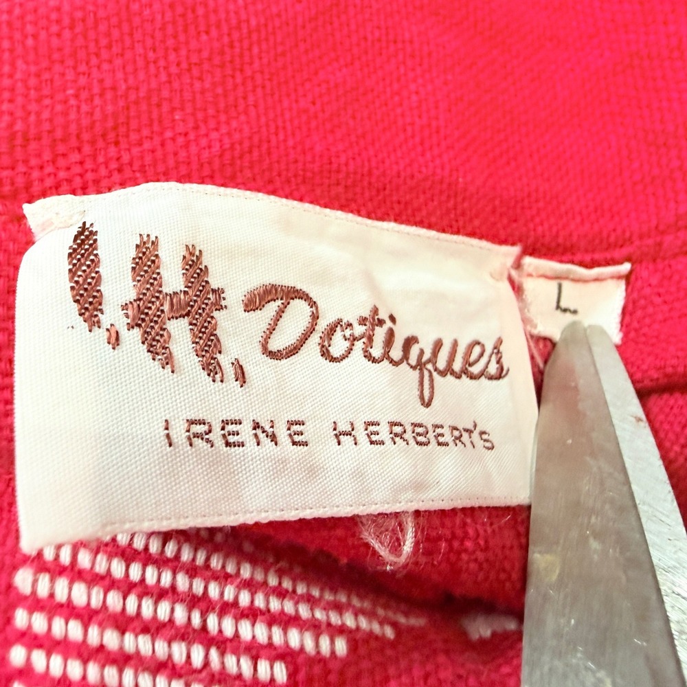 Irene Herbert's VTG 70s Red Cotton Embroidered Boho Midi Dress Square Neck Large - Picture 7 of 8